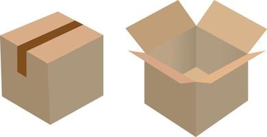 Realistic cardboard box set, opened and closed top view vector