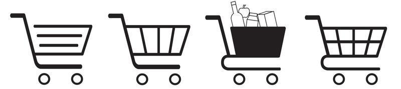 Shopping cart icon set, Full and empty shopping cart symbol, shop and sale vector