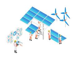 Solar panel electrical maintenance and repair illustration vector