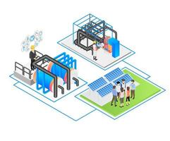 Solar panel electrical maintenance and repair illustration vector