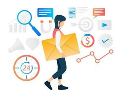 Ilustrasi datar email marketing bekerja 24 jam vector