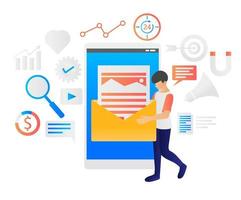 Ilustrasi datar email marketing bekerja 24 jam vector