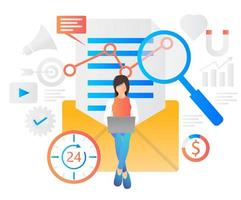 Ilustrasi datar email marketing bekerja 24 jam vector