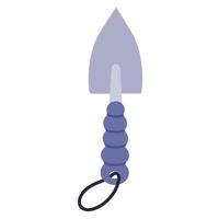Small shovel vector icon. Hand drawn illustration isolated on white background. Metal tool with a narrow blade, striped handle on a string. Trowel for gardening, soil care, farm work. Flat style