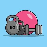 Dumbell And Fitness Ball Vector Icon Illustration. Gym And Fitness Icon Concept Isolated Premium Vector. Flat Cartoon Style