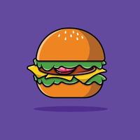 Cheese Burger Cartoon Vector Icon Illustration. Food Icon Concept Isolated Premium Vector. Flat Cartoon Style
