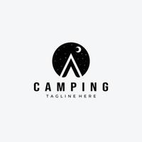 Night Tent Camping Logo Vector Design Vintage Illustration Icon