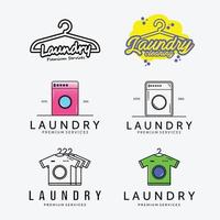 conjunto de logotipo de lavandería de ropa vintage y arte de línea, paquete de ilustración de vector de máquina seca, diseño de negocio de lavandería, concepto de colgador