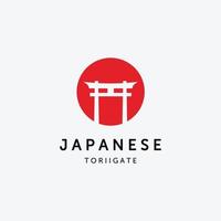 Minimalist Torii Gate Vector Logo, Vintage Design Illustration of Traditional Culture Japan