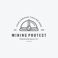 logotipo de arte de línea de protección de casco de minería, concepto de vector de timón de lámpara de diseño minimalista