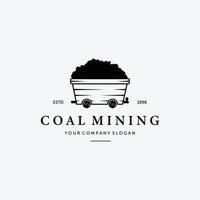 logotipo de carro de mina vintage simple, diseño de ilustración del concepto de carro de minería, vector del concepto de carro de minería de arena plana