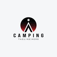 Night Tent Camping Logo Vector Design Vintage Illustration Icon