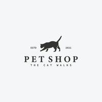 Minimalist Pet Shop Pussycat Vector Vintage Logo, Design Illustration of Cat Store Concept