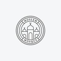 Minimal Emblem of Mosque Ramadan Kareem Vector Line Art Logo, Illustration Design of Moslem Mubarak Concept