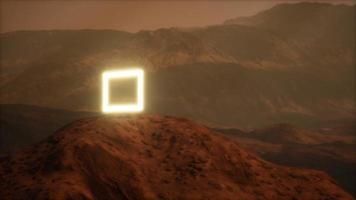 Neon Portal on Mars Planet Surface With Dust Blowing photo