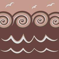 big crashing waves done in a pink and chocolate color scheme vector