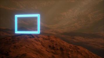 Neon Portal on Mars Planet Surface With Dust Blowing photo