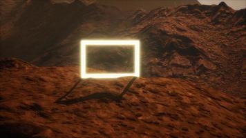 Neon Portal on Mars Planet Surface With Dust Blowing photo