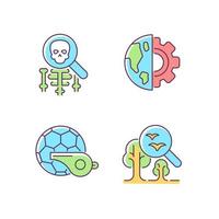 Variety of school subjects RGB color icons set. Earth, environmental sciences. Physical classes in educational institutions. Isolated vector illustrations. Simple filled line drawings collection