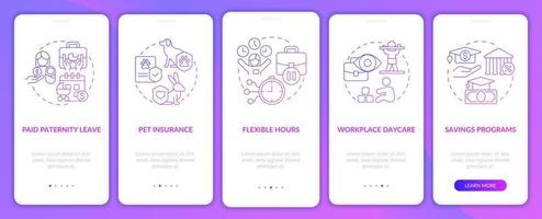 Family bonuses onboarding mobile app page screen. Workplace daycare walkthrough 5 steps graphic instructions with linear concepts. UI, UX, GUI template. Myriad Pro-Bold, Regular fonts used vector