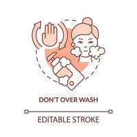 Dont overwash terracotta concept icon. Skincare procedure to restrict abstract idea thin line illustration. Isolated outline drawing. Editable stroke. Roboto-Medium, Myriad Pro-Bold fonts used vector