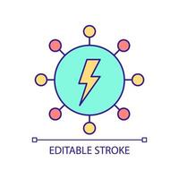 Lower load of electric power network RGB color icon. Smart grid feature. Energy distribution system. Isolated vector illustration. Simple filled line drawing. Editable stroke. Arial font used