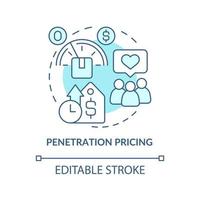 Penetration pricing turquoise concept icon. Low price for new product abstract idea thin line illustration. Isolated outline drawing. Editable stroke. Roboto-Medium, Myriad Pro-Bold fonts used vector