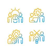 Successful teamwork gradient linear vector icons set. New ideas. Coordination and collaboration on project. Thin line contour symbol designs bundle. Isolated outline illustrations collection