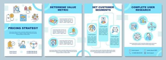 Pricing strategy steps brochure template. Customer segments. Booklet print design with linear icons. Vector layouts for presentation, annual reports, ads. Arial-Black, Myriad Pro-Regular fonts used