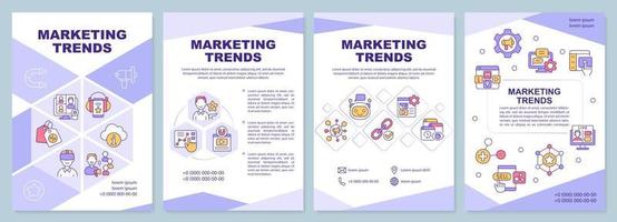 Marketing trends purple brochure template. Advertise innovation. Leaflet design with linear icons. 4 vector layouts for presentation, annual reports. Arial-Black, Myriad Pro-Regular fonts used