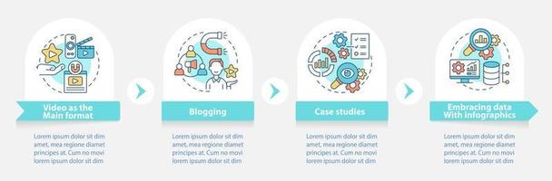 Plantilla infográfica redonda de tendencias de marketing de contenido. visualización de datos con 4 pasos. gráfico de información de la línea de tiempo del proceso. diseño de flujo de trabajo con iconos de línea. innumerables fuentes pro-negrita y regulares utilizadas vector