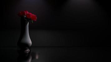 Rose Petals Falling Down from Vase in Dark Background