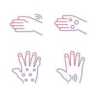 Arthritis in hands gradient linear vector icons set. Wrists rheumatism. Fingers deformity. Rheumatoid nodules. Thin line contour symbols bundle. Isolated outline illustrations collection