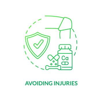 Avoiding injuries green gradient concept icon. Risk of arthritis reduction abstract idea thin line illustration. Joints, bones safety. Trauma prevention. Vector isolated outline color drawing