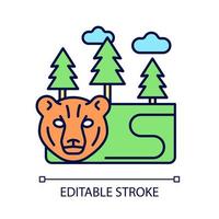 Boreal forest RGB color icon. Taiga. Forest with evergreen trees. Pine and spruce growing terrestrial biome. Cold region. Isolated vector illustration. Simple filled line drawing. Editable stroke