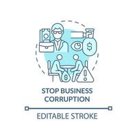 Stop business corruption blue concept icon. Corrupted business abstract idea thin line illustration. Company accused of illegal behaviour. Vector isolated outline color drawing. Editable stroke