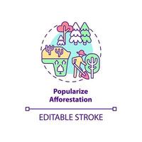 Popularize afforestation concept icon. Common initiative abstract idea thin line illustration. Creating new forest. Promoting reforestation. Vector isolated outline color drawing. Editable stroke