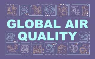 Global air quality word concepts banner. Evaluate potential impact. Infographics with linear icons on purple background. Isolated creative typography. Vector outline color illustration with text