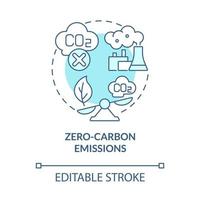 Zero-carbon emissions blue concept icon. Nuclear energy advantage abstract idea thin line illustration. Modern renewable power source. Vector isolated outline color drawing. Editable stroke