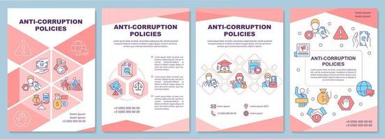 Anti corruption policies brochure template. Bribary prevention. Flyer, booklet, leaflet print, cover design with linear icons. Vector layouts for presentation, annual reports, advertisement pages