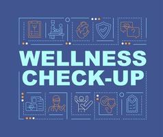 Health check up word concepts banner. Medical examination. Infographics with linear icons on blue background. Isolated creative typography. Vector outline color illustration with text