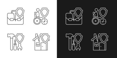 Accidents insurance cases linear icons set for dark and light mode. Financial support of customers. Safety policy. Customizable thin line symbols. Isolated vector outline illustrations