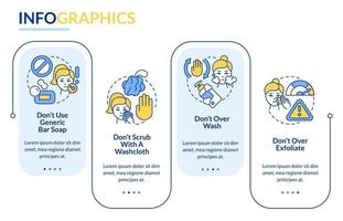 el cuidado de la piel no hace una plantilla de infografía rectangular. errores de rutina. visualización de datos con 4 pasos. gráfico de información de la línea de tiempo del proceso. diseño de flujo de trabajo con iconos de línea. lato-negrita, fuentes regulares utilizadas vector