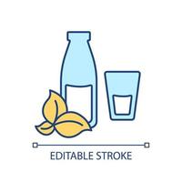 Dairy drink RGB color icon. Lactose beverage. Healthy and natural beverage. Rich in protein. Isolated vector illustration. Simple filled line drawing. Editable stroke. Arial font used