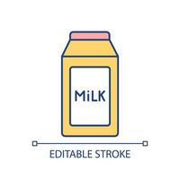 Milk RGB color icon. Dairy product. Lactose drink. Healthy and natural beverage. Rich in protein. Isolated vector illustration. Simple filled line drawing. Editable stroke. Arial font used