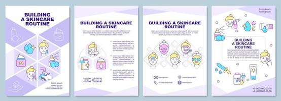 Building skincare routine purple brochure template. Booklet print design with linear icons. Vector layouts for presentation, annual reports, ads. Arial-Black, Myriad Pro-Regular fonts used