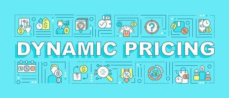 Banner turquesa de conceptos de palabras de precios dinámicos. dinámica del mercado. infografías con iconos lineales en el fondo. tipografía aislada. ilustración de color vectorial con texto. fuente arial-black utilizada vector