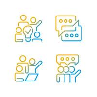 Group tasks gradient linear vector icons set. Sharing opinions. Communication for collaborative process. Thin line contour symbol designs bundle. Isolated outline illustrations collection