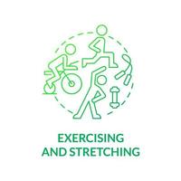 Exercising and stretching concept icon. Work out for physical rehabilitation. Fitness training. Physiotherapy abstract idea thin line illustration. Vector isolated outline color drawing