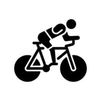 Track cycling black glyph icon. Bicycle racing competition. Riding bike across track sport activity. Athletes with physical disability. Silhouette symbol on white space. Vector isolated illustration